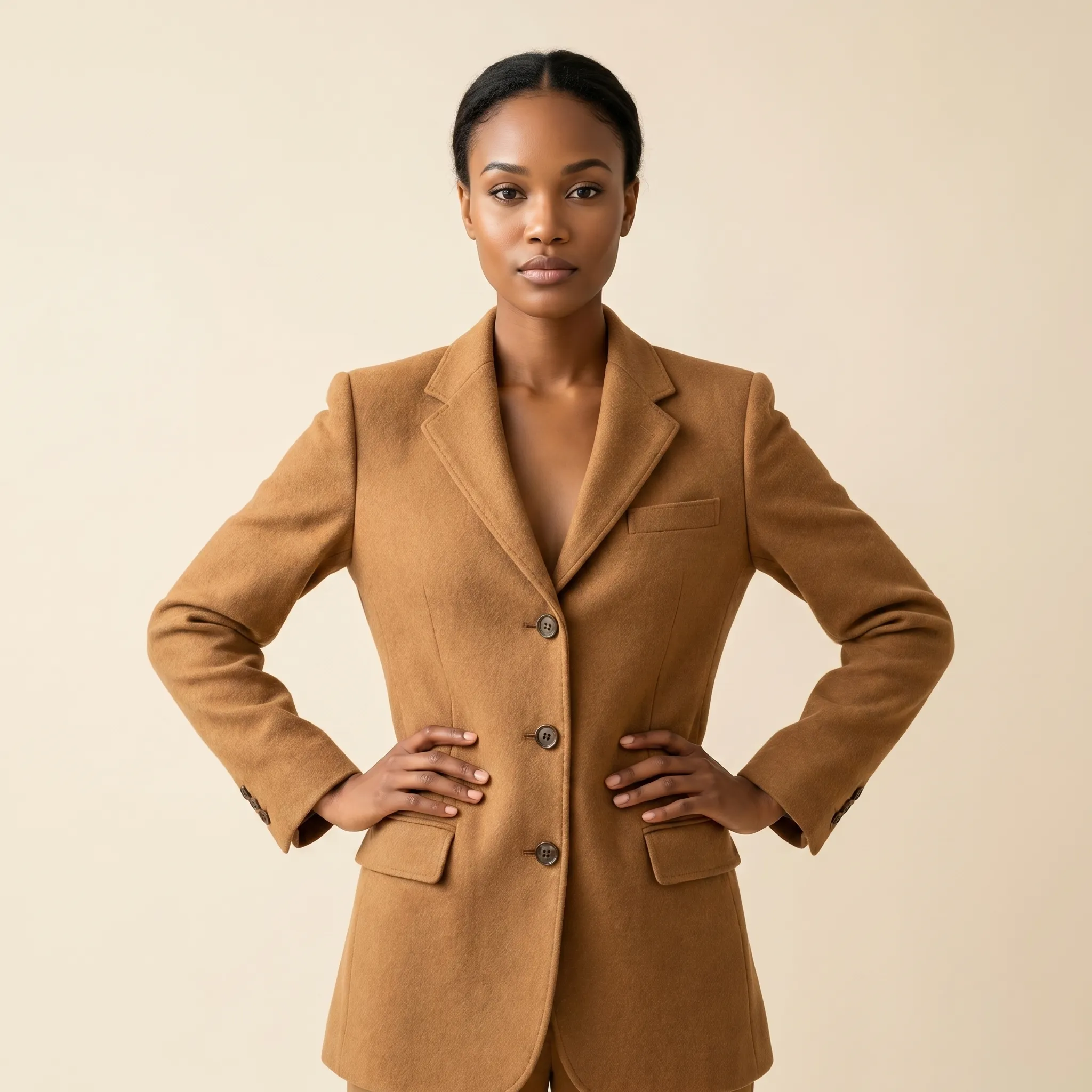 Blazer Caramelo Alfaiataria (foto gerada)